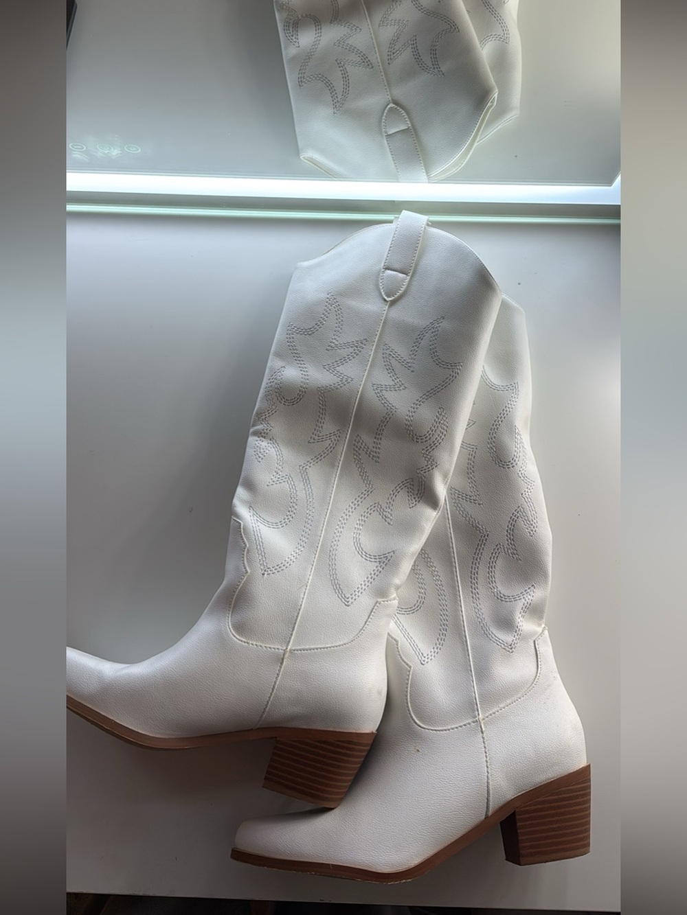 White Western-Style Mid-Calf Boots